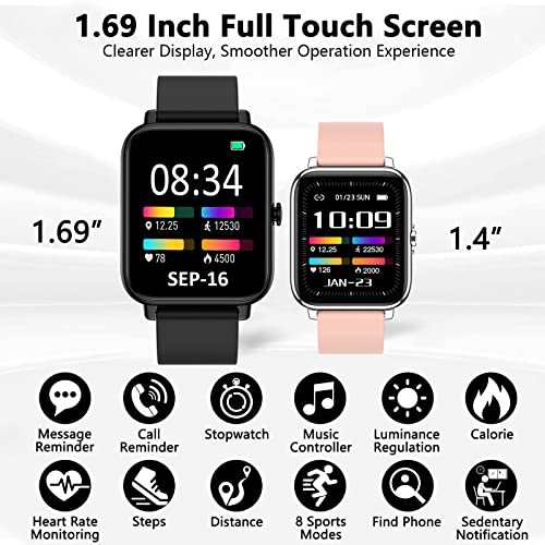 IDEALROYAL Smartwatch Hombre, 1.69" Reloj Inteligente Mujer Impermeable IP67 Pulsera Actividad Reloj Deportivo con Pulsómetro Monitor de Sueño Monitores Cronómetros Calorías Podómetro Android iOS