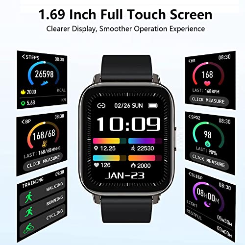 IDEALROYAL Smartwatch Hombre, 1.69" Reloj Inteligente Mujer Impermeable IP67 Pulsera Actividad Reloj Deportivo con Pulsómetro Monitor de Sueño Monitores Cronómetros Calorías Podómetro Android iOS