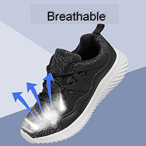 INMINPIN Ligeras Zapatillas de Deporte Niños Niñas Cordones Zapatos de Correr Running Antideslizante Sneakers al Aire Libre，Negro，30 EU