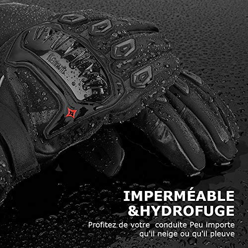 ISSYZONE - Guantes de moto de invierno homologados CE con tres dedos, pantalla táctil impermeable, protección ligera y cálida con 3 m Thinsulate C100 para moto, bicicleta de montaña, rojo, XXL
