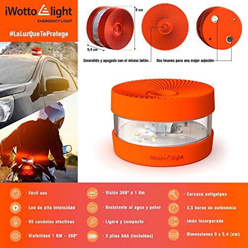 iWotto E light - luz de Emergencia, señalización de vehículos autónomos, V16 iwottolight, luz de Emergencia Probada y aprobada por la DGT. Seguridad del automóvil, Coche y Moto.