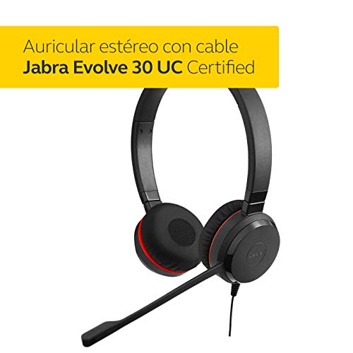Jabra Evolve 30 II HS Auriculares estéreo - Auriculares de comunicaciones unificadas para softphones VoIP con cancelación pasiva de ruido - Conector de 3,5 mm - negro