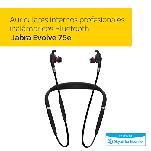 Jabra Evolve 75e MS - Auriculares Inalámbricos Certificados por Microsoft - Batería de Larga Duración - Cinta Vibratoria para el Cuello y Luz "Busylight" - Negro