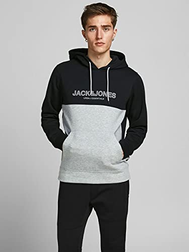 Jack & Jones Jjeurban Blocking Sweat Hood Noos Sudadera con Capucha, Negro/Detalles: impresión de puños Blancos, Corte Normal, L para Hombre