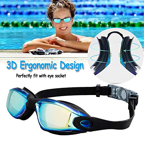 JINPXI 2022 Newest Gafas de Natación Hombre Antiniebla,Gafas para Nadar Protección UV,Gran Angulo de Visión, Lentes HD Silicona Ajustables,Gafas de Piscina para Mujer, Hombre, Adultos y Niños 13+
