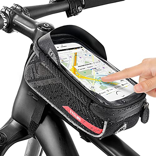 Jooheli Bolsas de Bicicleta, Bolsa Impermeable para Bicicleta con pantalla táctil de TPU, Bolsa Táctil de Tubo Superior Delantero con Orificio para Auriculares para Teléfono Inteligente 6,7