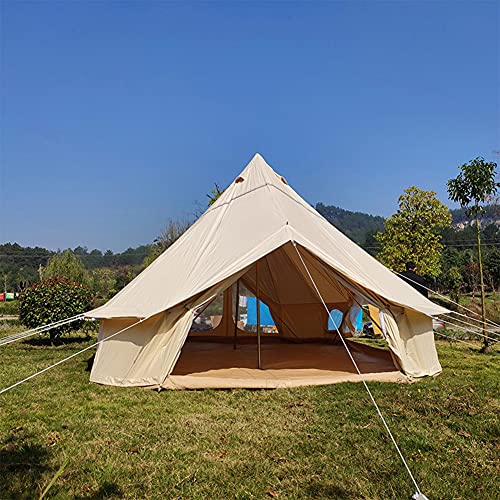 JTYX Tienda de campaña Campana Lona Impermeable Tienda de yurta Mongol Capas Dobles Tienda Tipi Camping al Aire Libre Tienda Familiar Pirámides Tienda India de 4 Estaciones