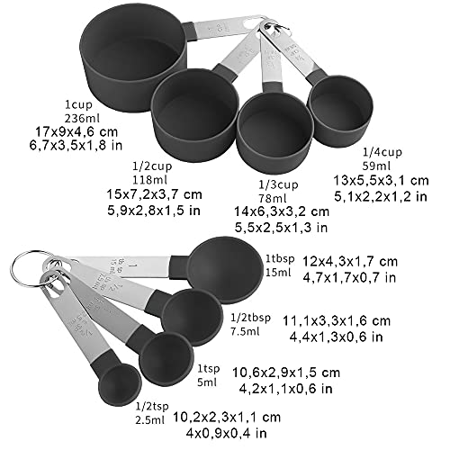 Juego de Cucharas Medidoras, 8 Cucharas Multifuncionales para Medir Sólidos y líquidos en la Cocina, Negro