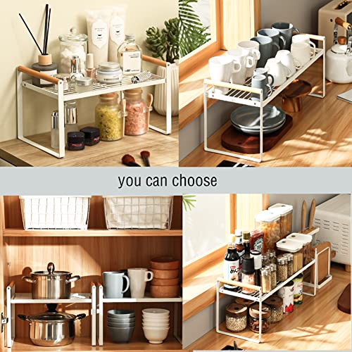 Jufuruiling -Organizador de estantes de cocina, estantes para especias, mango de madera de roble, adecuado para el hogar, cocina y armario de cocina,( color blanco)