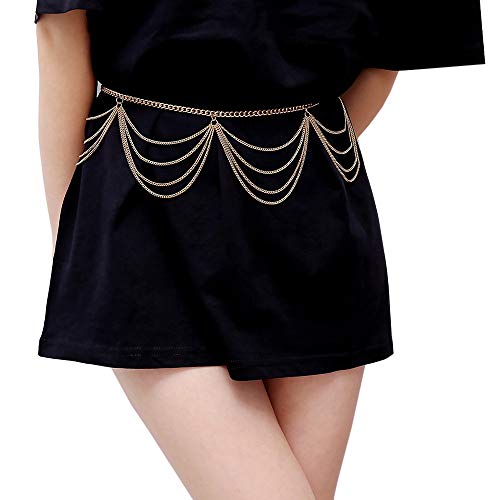 Juland Cadena de Cintura de aleación Multicapa Body Chain para Mujer Cintura Cinturón Colgante Cadena del Vientre Arnés de Cuerpo Ajustable para Vestidos de Jeans - Oro 0401