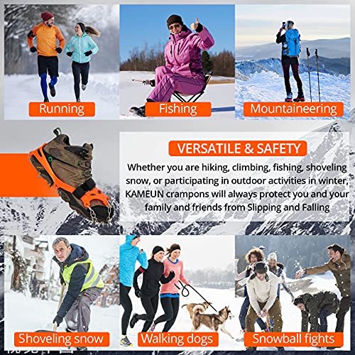 KAMEUN Crampones, Crampones Hielo con 23 Dientes, Crampones Antideslizantes Hielo,Tacos de Tracción Nieve y Hielo Tracción para Invierno Deportes Montañismo Escalada Alpinismo Trail Running (L)