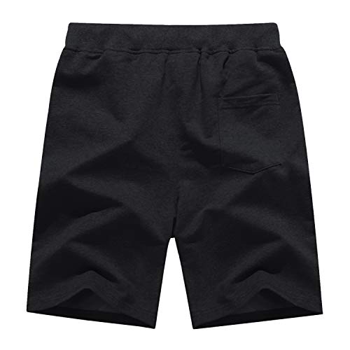 KEFITEVD Pantalones Cortos Deportivos de algodón para Correr para Hombres Pantalones Cortos de Verano cómodos para Correr en Bicicleta con 3 Bolsillos Negro