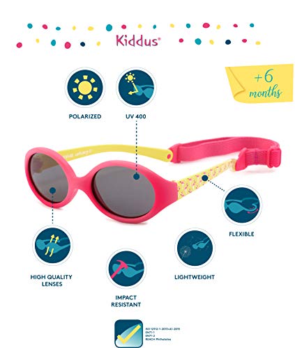 Kiddus Gafas de sol Polarizada para bebe, niño y niña. A partir de 0 meses. Filtro Solar UV400. 100% Protección contra Rayos UVA. Flexibles, Seguras, Confortables, Resistentes. Flamencos
