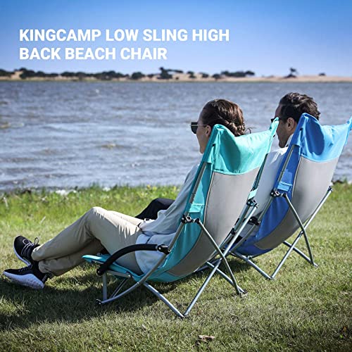 KingCamp Sillas Plegables Playa con Respaldo Alto con Reposacabezas Silla Plegable Camping Respaldo Reclinable para Playa Cian