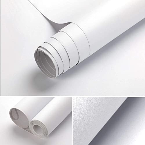 Kinlo - Lámina adhesiva decorativa de PVC, 5 x 0,61 m, color blanco, gruesa, autoadhesiva, resistente al agua, embellece muebles sin brillo, pvc, Blanco, 5M