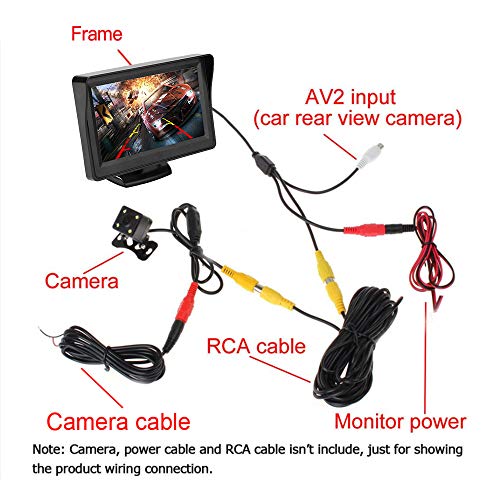 Kit de cámara y monitor de respaldo para el automóvil, monitor LCD de 4.3 pulgadas Sistema de asistencia de estacionamiento de seguridad con vista trasera y cámara retrovisora de 4 LED (CL403KRCA)