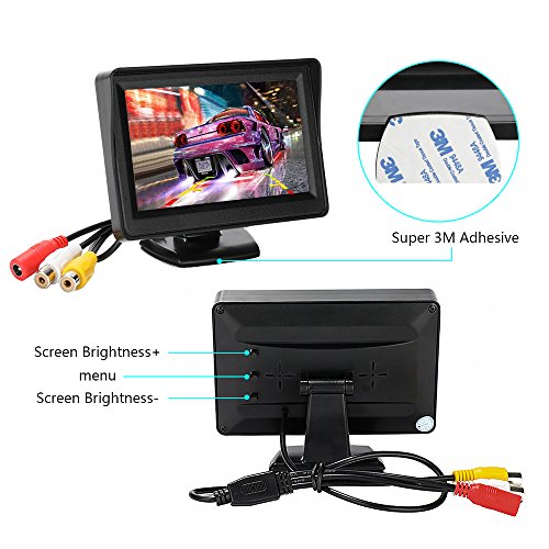 Kit de cámara y monitor de respaldo para el automóvil, monitor LCD de 4.3 pulgadas Sistema de asistencia de estacionamiento de seguridad con vista trasera y cámara retrovisora de 4 LED (CL403KRCA)