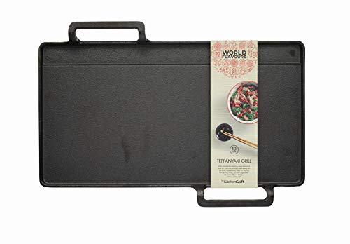 KitchenCraft World of Flavours Japanese Teppanyaki Grill Plate, Cast Iron, Black, 42.5 x 29 x 4.5 cm