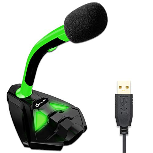 KLIM™ Voice Micrófono USB con Base para Ordenador - Micro de Escritorio, Micrófono para Jugadores - Verde y Negro -Nueva Versión 2020