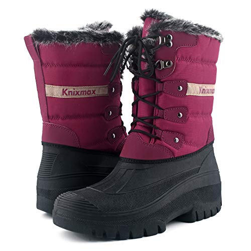 Knixmax Botas de Nieve para Mujer Botas de Invierno Calientes Forrado Piel Suelas Impermeables Antideslizante Zapatos Vino Rojo 41 EU