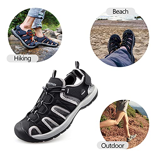 Knixmax Sandalias de trekking para mujer, hombre y niños, sandalias cerradas para exteriores, zapatos de verano, sandalias ligeras para deportes, playa, deportes acuáticos, color Negro, talla 46 EU