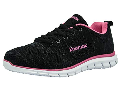 Knixmax-Zapatillas Deportivas para Mujer Zapatillas de Running Fitness Sneakers Zapatos de Correr Aire Libre Deportes Casual Zapatillas Ligeras para Correr Transpirable Negro Rosa 38EU