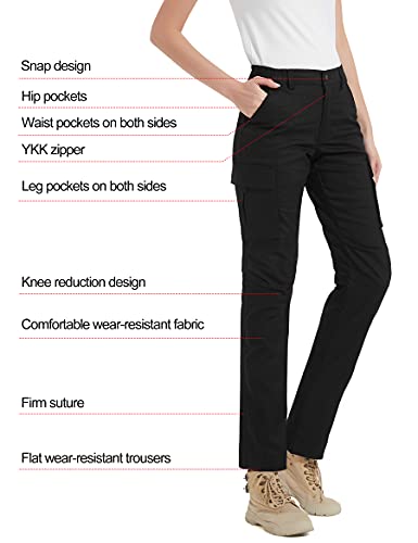 KUTOOK Pantalones de Trabajo Pantalón Laboral Mujer Pantalon Cargo Montaña Softshell Senderismo Trekking Funcional Negro L