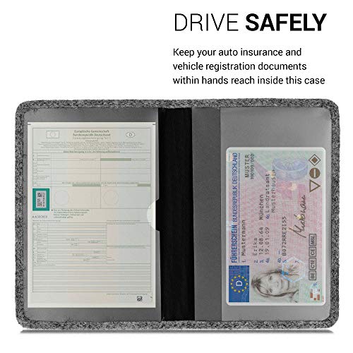 kwmobile Funda para permiso de circulación de coche - Carcasa protectora con tapa para tarjetas - Diseño de fieltro - negro/gris claro