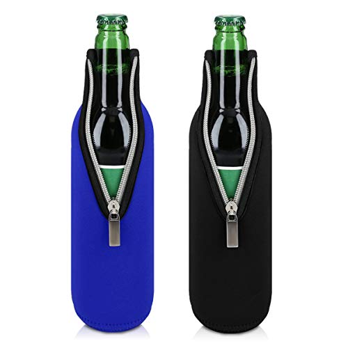 kwmobile Set de 2 fundas enfriadoras de botellas - Para Botella de 330-500ml - Mantén tu botella fría - En negro/azul
