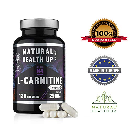 L-Carnitina (Carnipure) Natural Health Up para el entrenamiento – Quemagrasas para la rutina deportiva – 120 cápsulas vegetales (2500 MG Dosis diaria)