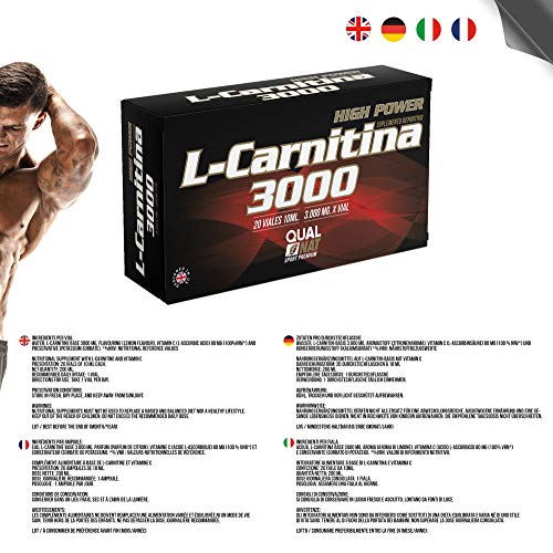 L Carnitina Liquida 3000-40 viales | L-carnitina Con Vitamina C | Energía y Vitalidad | Suplemento Deportivo L-Carnitina Natural |QUALNAT