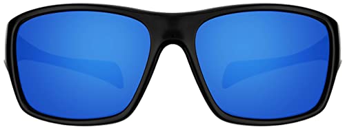 La Optica Gafas de Sol LOS1 UV400 Deportivas da Hombre y Mujer, Brillante Negro (Lentes: Azzul Espejo)