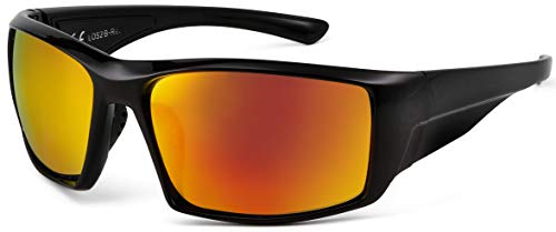 La Optica Gafas de Sol LOS2 UV400 Deportivas da Hombre y Mujer, Brillante Negro (Lentes: Rojo Espejo)
