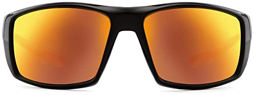 La Optica Gafas de Sol LOS2 UV400 Deportivas da Hombre y Mujer, Brillante Negro (Lentes: Rojo Espejo)