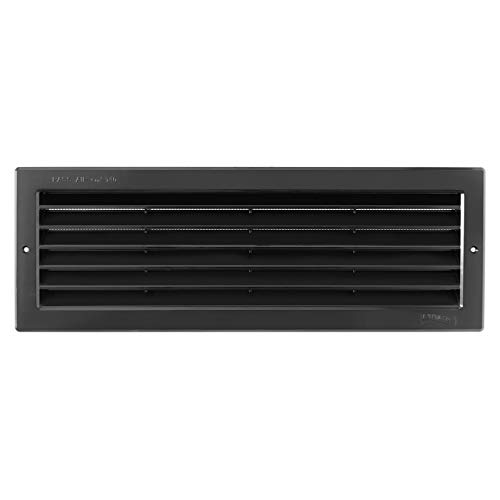 La Ventilazione PR3713N - Rejilla de ventilación rectangular de plástico negro para empotrar con red antiinsectos, color negro, dimensiones 370 x 130 mm
