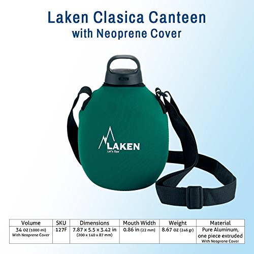 Laken Clásica con Tapón Classic, Cantimplora de Aluminio con Fonda de Neoppreno, Rojo, 1 L
