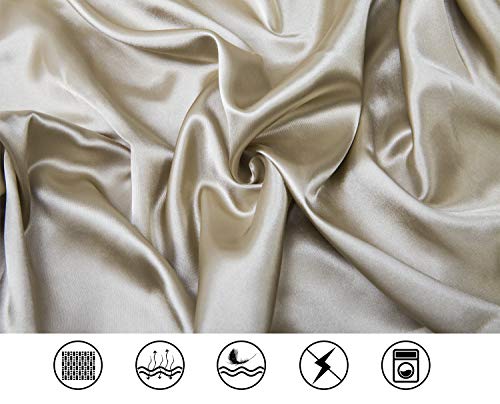 Lanest Housing Juego de sábanas de satén de seda, 4 piezas de tamaño Queen con bolsillos profundos, sábanas de satén suaves e hipoalergénicas, color gris pardo