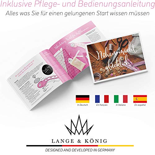 Lange & König Kit de Cuter Rotativo en 3 diferentes Tamaños [A1, A2, A3] incluye Base de Corte, Cortador Rotativo, 5 Cuchillas de Repuesto, Regla de Patchwork + 20 Pinzas Costura (Rosado, A2)