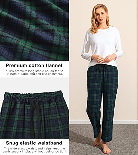 LAPASA Pijama Mujer de 100% Algodón Franela con Estampado Escocés, Pantalones de Pijama para Casa L74 M Verde Oscuro+Azul Marino