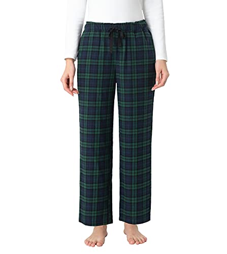 LAPASA Pijama Mujer de 100% Algodón Franela con Estampado Escocés, Pantalones de Pijama para Casa L74 M Verde Oscuro+Azul Marino