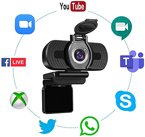 LarmTek Full HD con cámara de video 1080p con cubierta para cámara web,cámara web USB con micrófono incorporado,mini plug and play para computadora de escritorio,portátil,ideal para conferencias