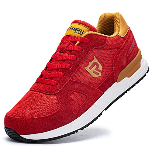 LARNMERN PLUS Zapatillas de Deporte Hombres Antideslizante Antiestático Running Zapatos para Correr Gimnasio Sneakers Deportivas Transpirables（Rojo 44）