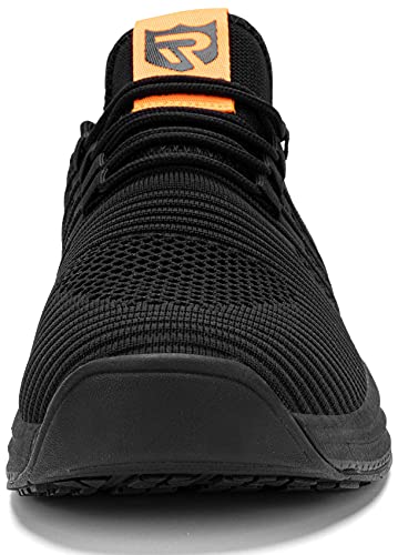 LARNMERN PLUS Zapatillas Impermeables Hombre Ligero Zapatos para Correr Transpirable Casual Gimnasio Sneakers (Negro Naranja,45 EU)