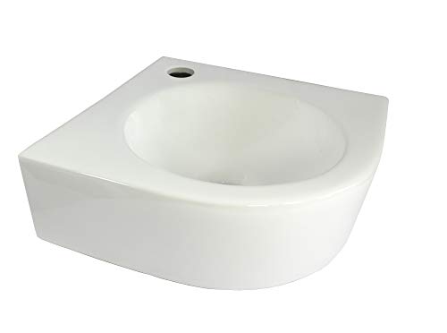 Lavabo de esquina de cerámica para esquina, color blanco, para colgar en la pared, ovalado, semicircular, aprox. 30 cm, WP030