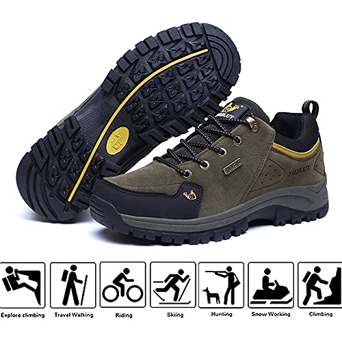 LECYGNB Zapatillas de Trekking Hombre Impermeable Zapatillas de Senderismo Al Aire Libre Botas de Montaña Zapatillas de Camping Antideslizantes Sneakers Verde 41