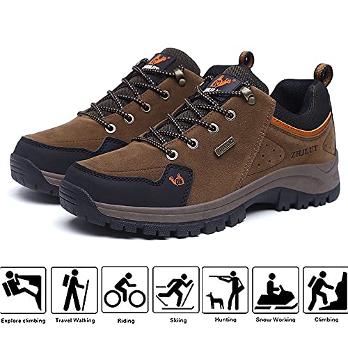 LECYGNB Zapatillas de Trekking Hombre Impermeable Zapatillas de Senderismo Al Aire Libre Botas de Montaña Zapatillas de Camping Antideslizantes Sneakers Marrón 47