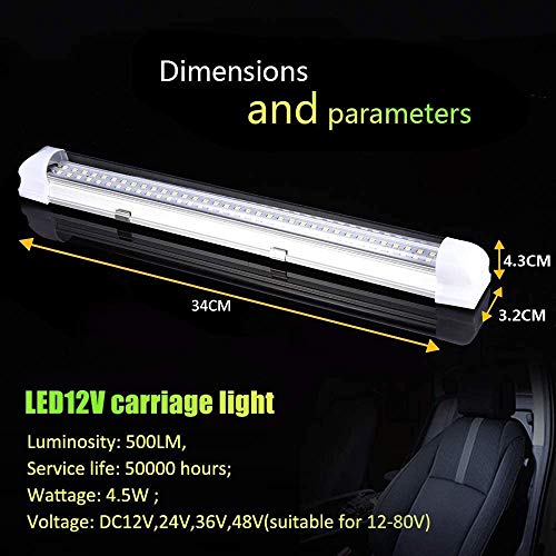 LED Iluminación Interior Universal lámpara de Coches, LED Interior del Coche DC 12V 4.5 W 72 LEDs caravana Interior de las luces de la barra de la tira de la lámpara de coches (Blanco Frio, 2 PCS)
