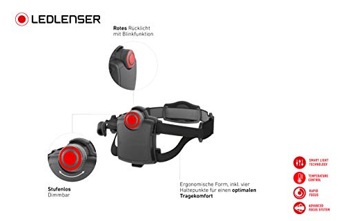 Ledlenser H7R SE 502642 - Linterna frontal LED (400 lúmenes, 200 m de alcance, 30 horas de duración, enfocable, con luz trasera, batería y cable USB, 1 unidad), color negro