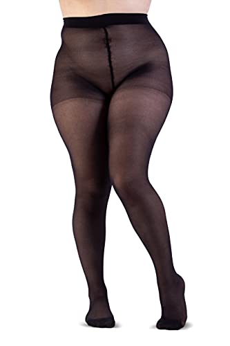 LEELA LAB Medias Veladas para Mujer 30 den Moda Curvy Tallas Grandes - Made in Italy (Black, 5)
