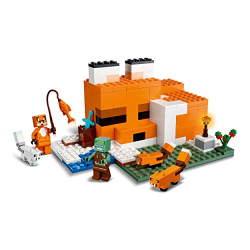 LEGO 21178 Minecraft El Refugio-Zorro, Juguete para Niños 8 Años, Set de Juego con Figuras de Zombi Ahogado y Animales